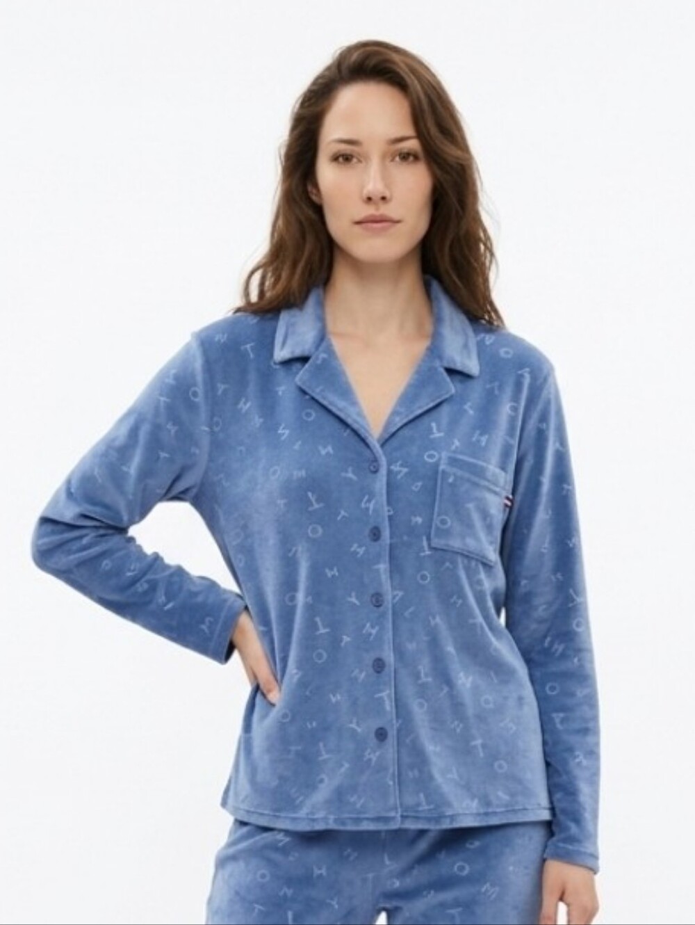 Tommy Hilfiger Light Blue Velvet-Look Button Down Shirt Size Large